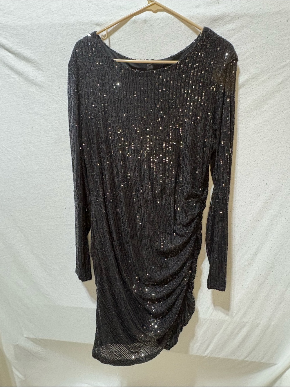 Premier Amour Black Sequin Ruched Long Sleeve Cocktail Dress Size 16 wedding